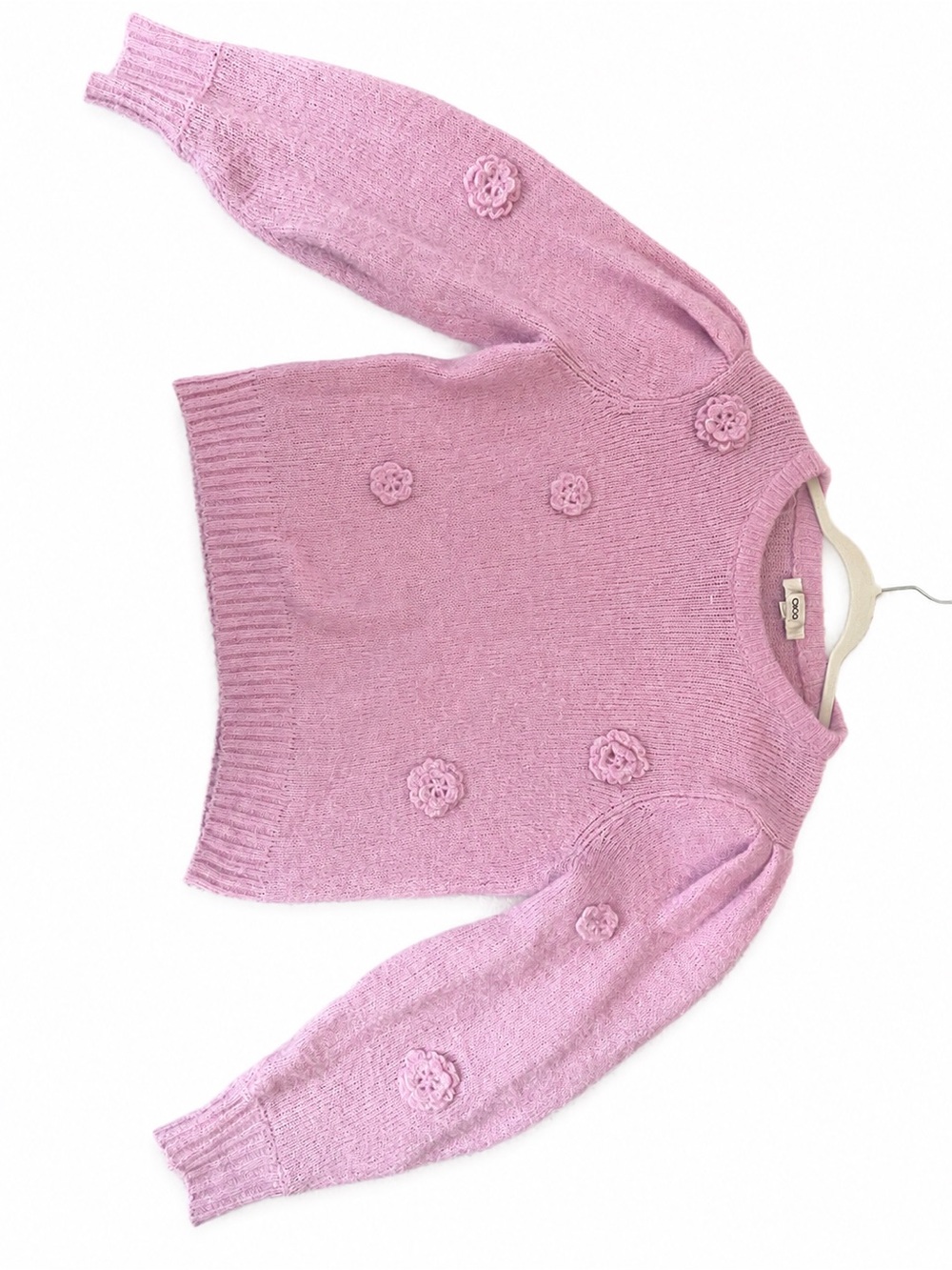 CeCe Pink Floral Applique Crewneck Sweater